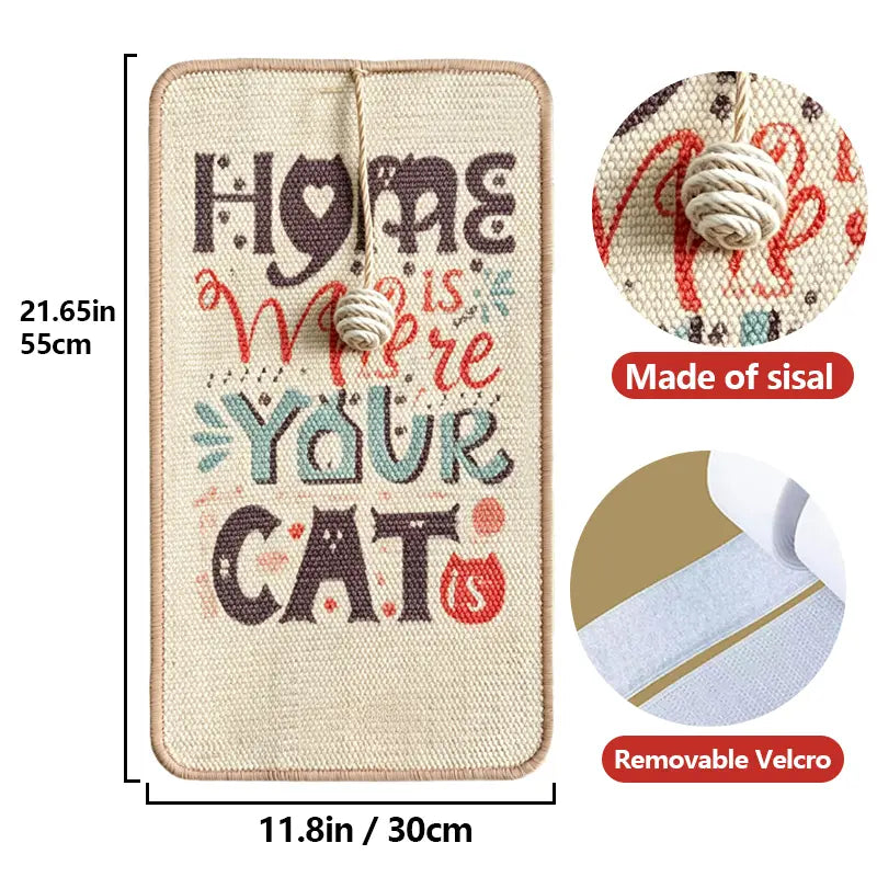 Printed Sisal Cat Scratching Mat, Wall-Mounted Cat Scratch Pad for Furniture and Wall Protection, Non-Slip Cat Scratching Mat for Indoor Cats and Kittens